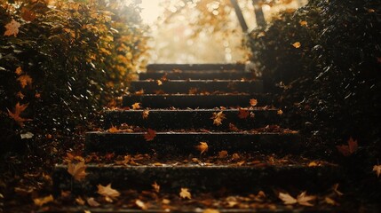 Autumnal Stairway: A Path Through Golden Leaves
