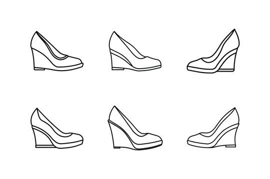 wedge heels sketch icon line art vector illustration