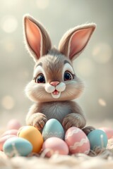 Fototapeta premium Adorable Easter Bunny with Colorful Eggs