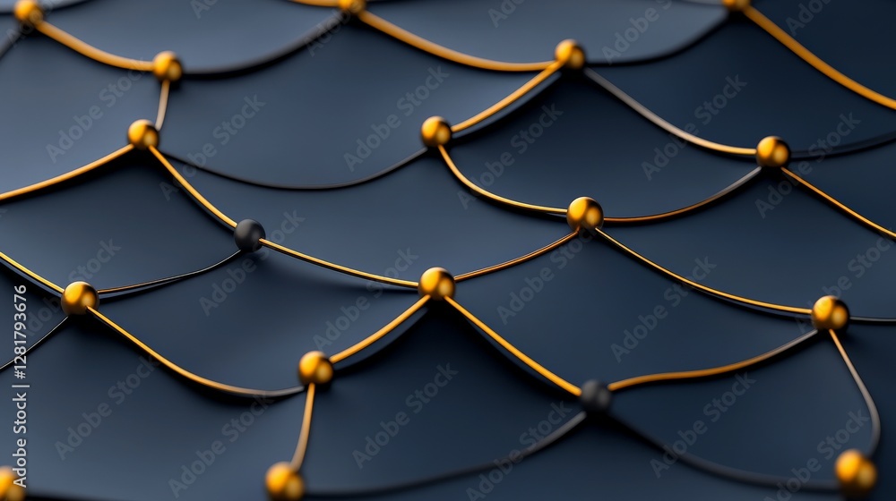 Poster abstract pattern of interconnected lines and metallic spheres