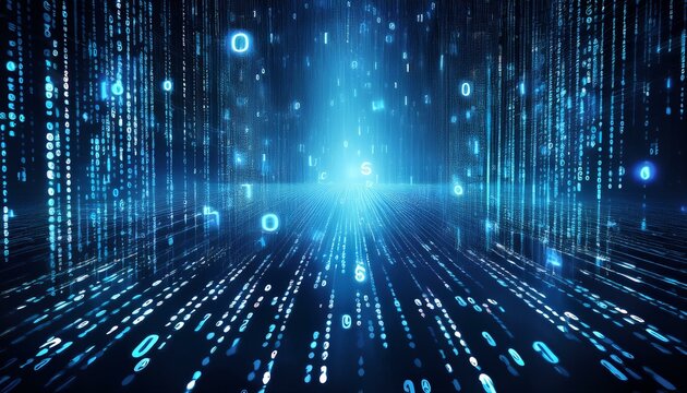 blue background with ones and zeros symbolizing the binary code in the matrix