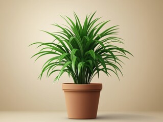 Obraz premium Elegant indoor plant in terracotta pot against a neutral backdrop creating a serene and natural ambiance for home decor