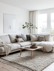 A modern neutral living room with a corner sofa