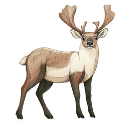 Obraz premium Detailed Illustration of a Caribou with Antlers in a Natural Pose for Wildlife Arts and Educational Purposes