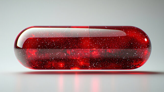 Realistic 3D red pill on a white empty background