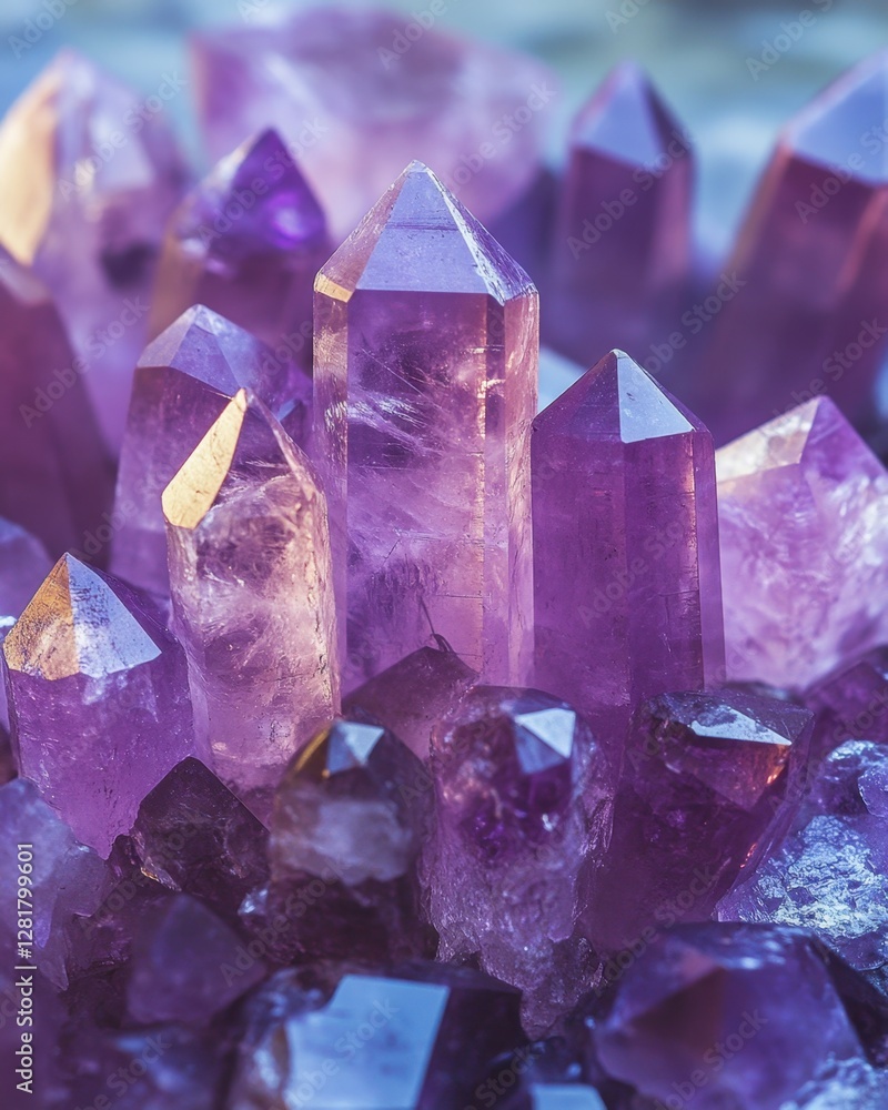 Aufkleber captivating amethyst cluster displaying rich purple hues and intricate crystal structures in macro d