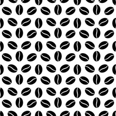 Coffee seamless pattern. Repeated coffee bean patterns. Repeating black beans isolated on white background. Seed for cafe. Geometric coffe texture. Abstract grain. Grains border. Vector illustration