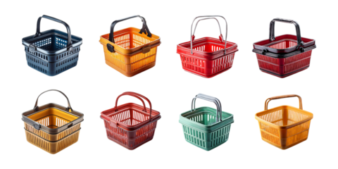 Colorful Plastic Baskets for Shopping and Daily Use in Various Angles