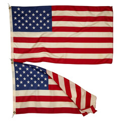 Fototapeta premium Two Worn American Flags Displayed Together