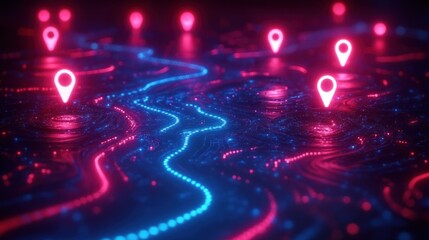 Neon map route tracking locations