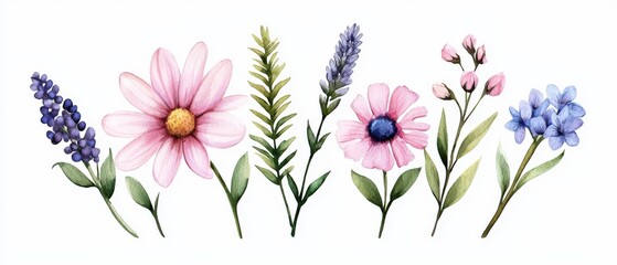 Obraz premium Colorful Watercolor Floral Arrangement with Various Flower Types