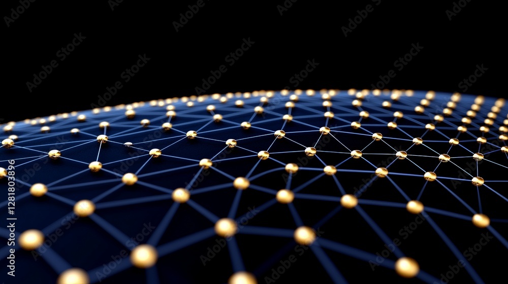 Poster abstract network structure with golden nodes and blue lines