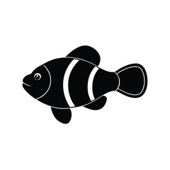 Saddleback Clownfish Silhouette Vector Art Illustration and Saddleback Clownfish Black Color Fish Design
