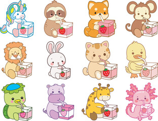 Set Vector Stock Illustrations Isolated of Baby Animals.
Cute animals with various activities.
Funny sticker of animal kids.
