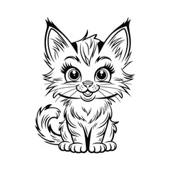 Adorable Black and White Kitten Vector Illustration – Cute Cat Silhouette Art for Logos, Stickers, and Designs