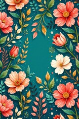 Whimsical, hand-painted-inspired Toile de Jouy pattern featuring fantastical, oversized botanicals and lush foliage , colorful, abstract, art