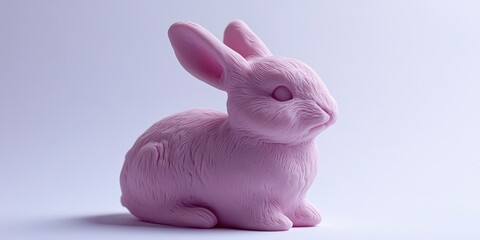 Pink bunny figurine displayed creatively against a soft backdrop in a minimalist setting