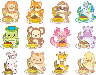 Obraz premium Set Vector Stock Illustrations Isolated of Baby Animals. Cute animals with various activities. Funny sticker of animal kids.