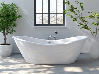 Immerse yourself in the subtle beauty of sleek lines and modest embellishments in this garden villa spa bathroom. White saturates every surface, focusing attention on a purely contoured tub 