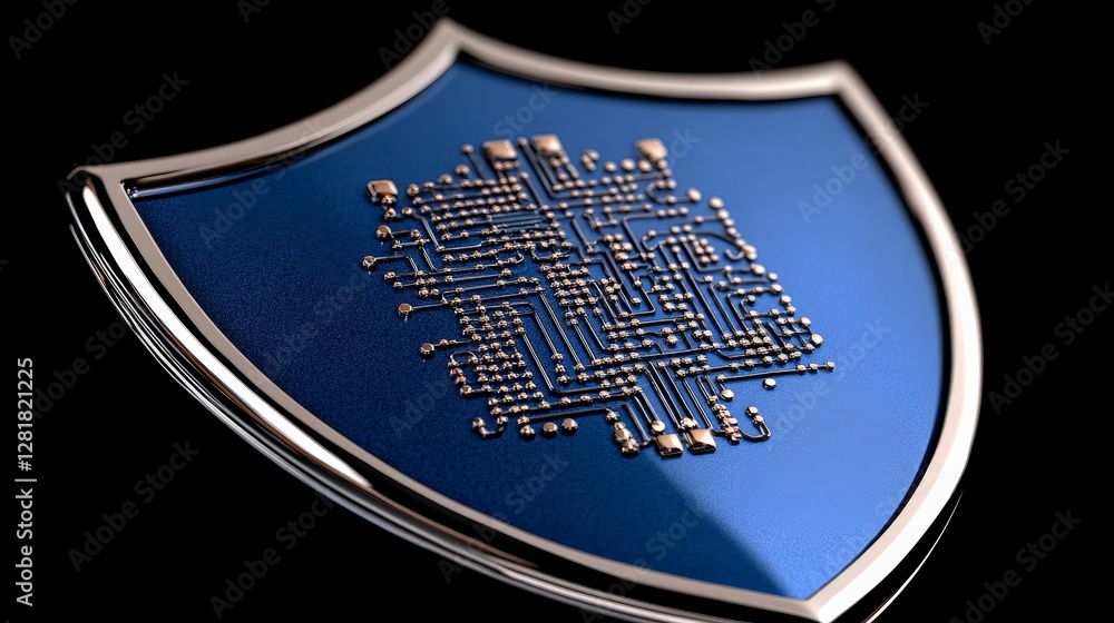 Aufkleber blue shield with circuit board pattern for cybersecurity concept