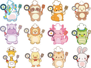 Set Vector Stock Illustrations Isolated of Baby Animals.
Cute animals with various activities.
Funny sticker of animal kids.