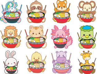 Set Vector Stock Illustrations Isolated of Baby Animals.
Cute animals with various activities.
Funny sticker of animal kids.