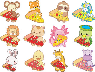 Set Vector Stock Illustrations Isolated of Baby Animals.
Cute animals with various activities.
Funny sticker of animal kids.