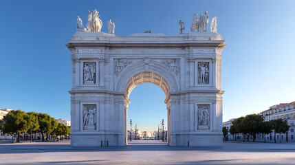 Obraz premium Mesmerizing Lisbon Sunrise Illuminating Arco da Rua Augusta