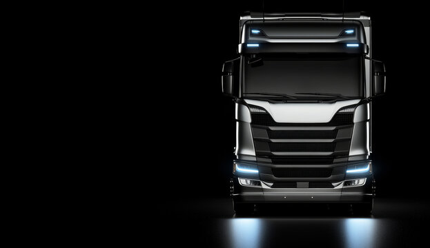 A truck isolated on a black background with copyspace
