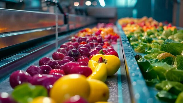 Automated vegetable washing line in operation at a canning plant during the day