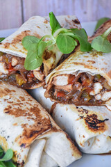 homemade recipe of fajitas stuffed with meat and vegetables with corn