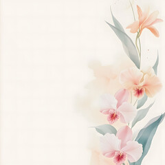 Obraz premium Cattleya vertical border, with minimal details and a simple illustration. Watercolor botanical banner for the design of invitations, cards, congratulations, announcements, sales, stationery