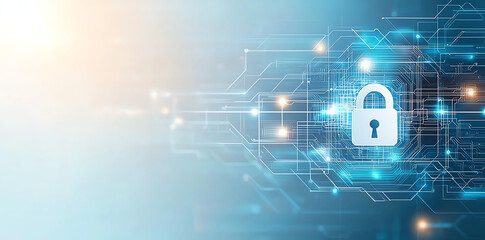 Digital security concept with padlock symbol on blue background