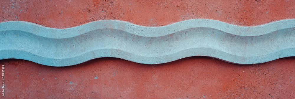 Poster light blue wave texture on brick surface for architectural design and background use