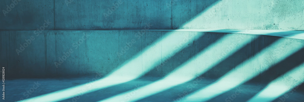 Poster light blue textured concrete surface with deep wavy ribbed design for modern architecture and interi