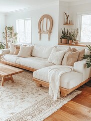 Fototapeta premium A Modern Living Room Furnished With Soft Neutral Colors