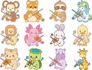 Set Vector Stock Illustrations Isolated of Baby Animals.
Cute animals with various activities.
Funny sticker of animal kids.