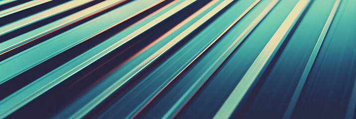 Fototapeta premium Angled ribbed metal surface with changing reflections