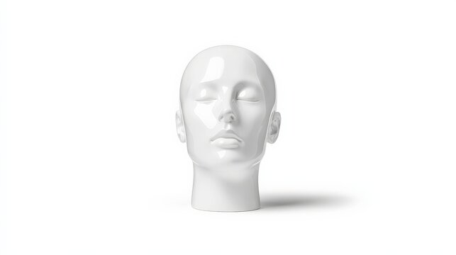 White Ceramic Head Sculpture with Closed Eyes on White Background