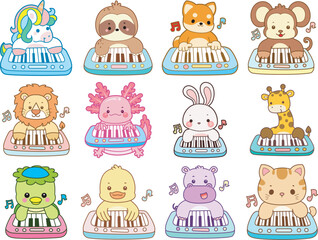 Set Vector Stock Illustrations Isolated of Baby Animals.
Cute animals with various activities.
Funny sticker of animal kids.