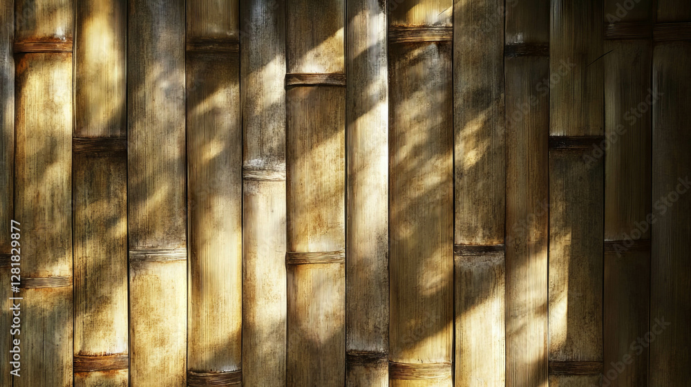 Poster bamboo wall texture with intersecting patterns and natural shadows