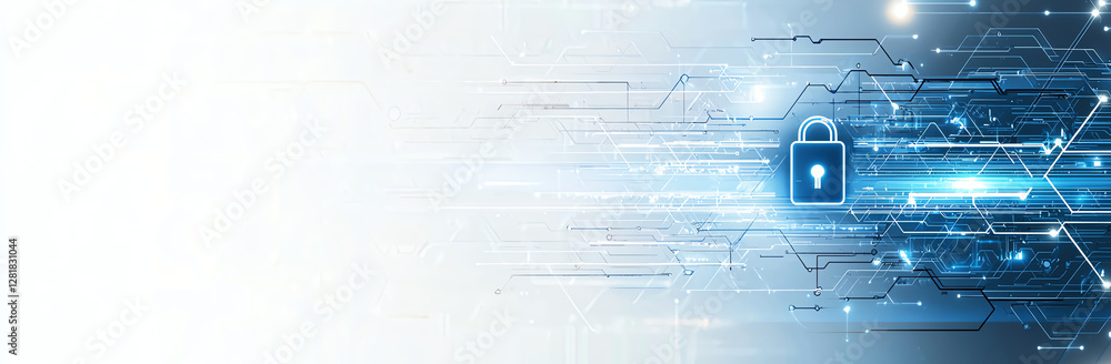 Aufkleber digital security concept with glowing padlock symbol, representing data protection and cybersecurity