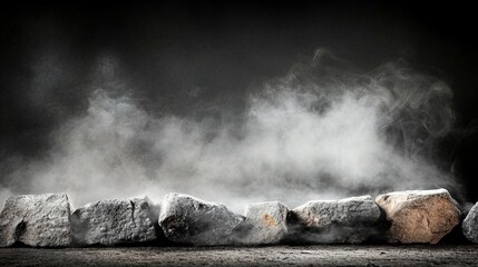 Row of steaming rocks with dark smoky background