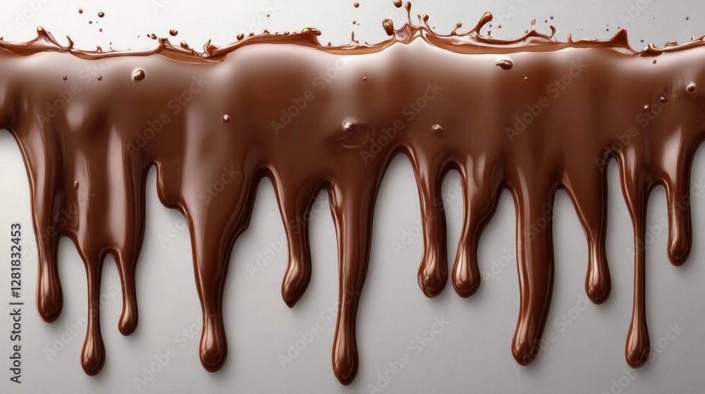 Poster decadent chocolate drips and splashes on a smooth surface capturing the richness and indulgence in a