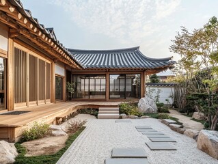Obraz premium Korean traditional wooden house with its gorgeous landscape