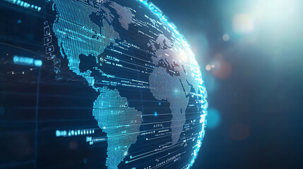 Digital globe with blue background, showcasing data and connectivity