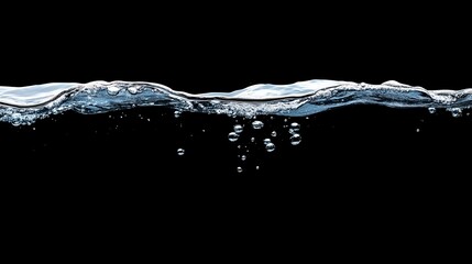 Clear Water Surface with Bubbles and Black Background for Design