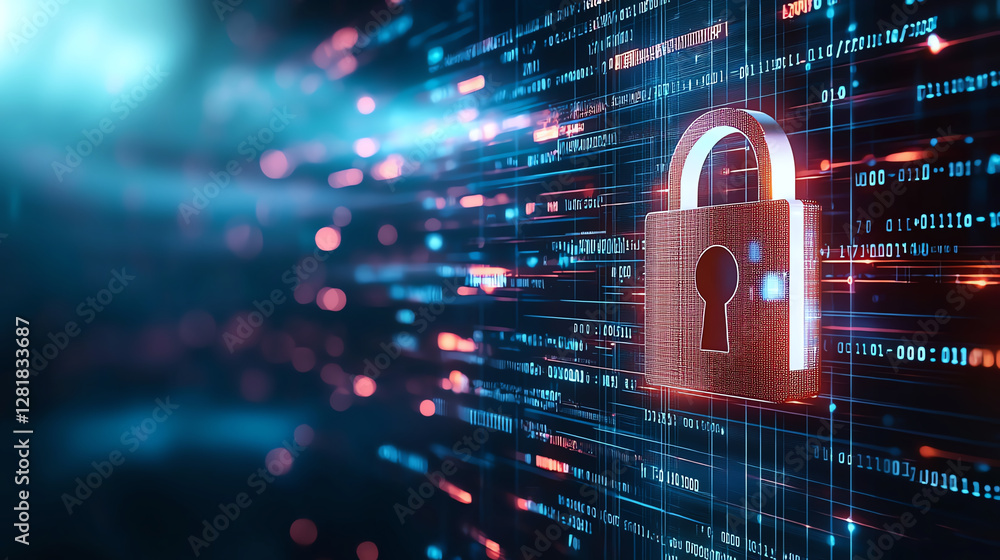 Aufkleber digital padlock icon symbolizes data security and protection in futuristic environment. background f