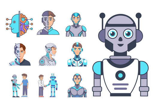 Blue and Gray AI and Human Interaction Illustration