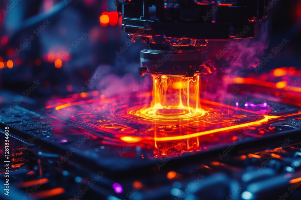 Poster advanced technology process showcasing intricate laser engraving on a circuit board in a high-tech l